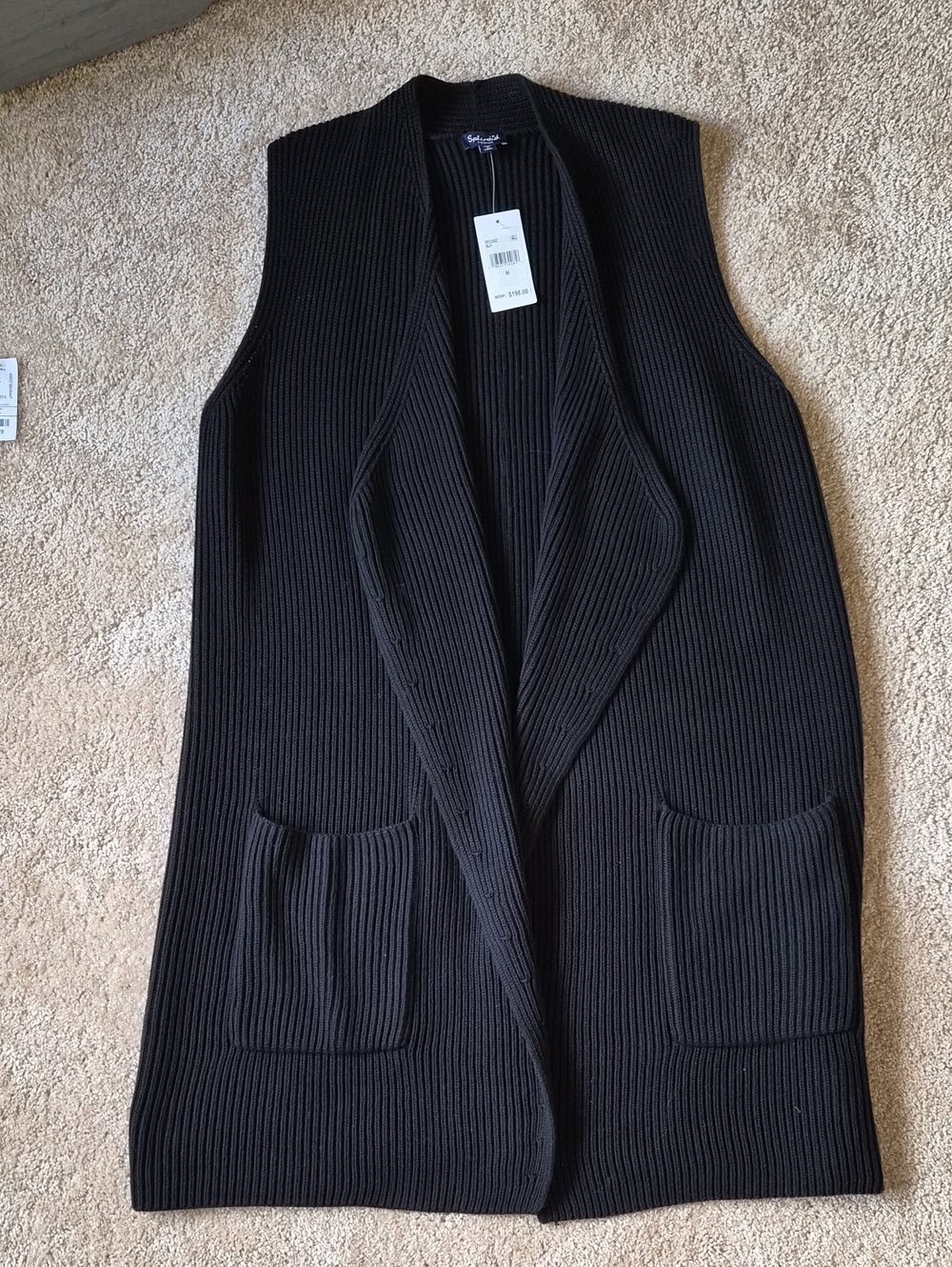 Splendid Black Ribbed Sleeveless Open-Front Cardigan Vest